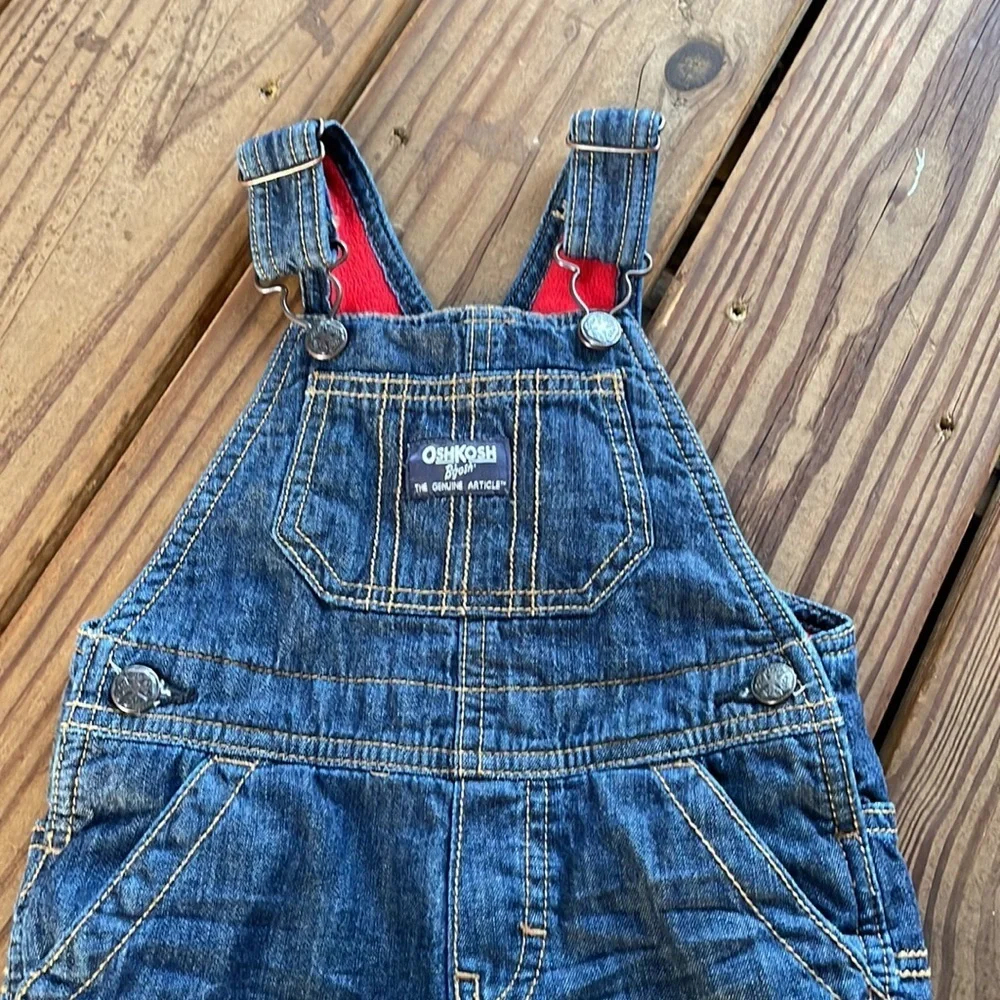 Oshkosh B'gosh Vestbak Denim Bib Overalls Red Fleece Lined 12 months
